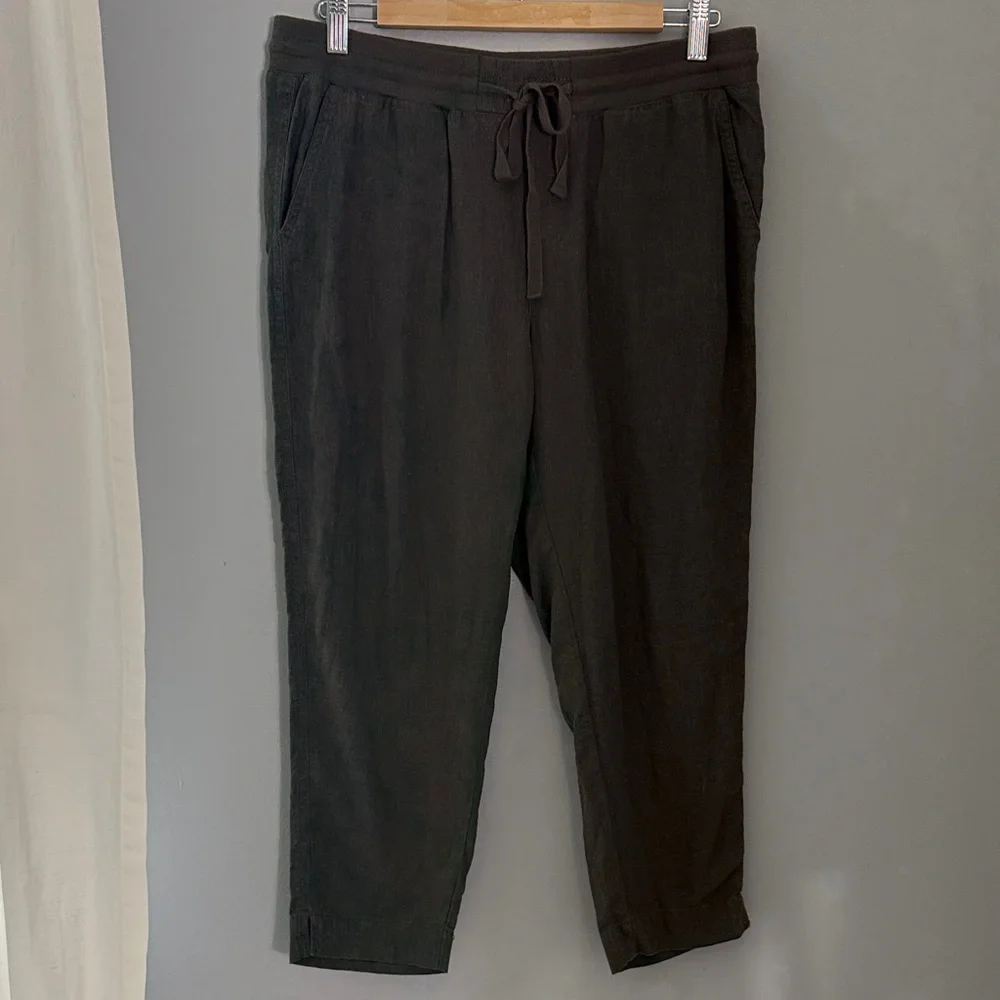 Susina Olive Drawstring Linen Blend Cropped Casual Chinos Small